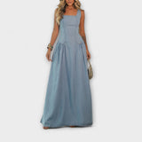 Lux - Denim Modra Obleka Brez Naramnic