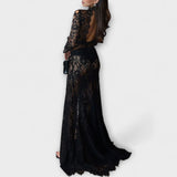 Azalea - Midnight Elegance Lace Long Sleeve Stretch Maxi Dress