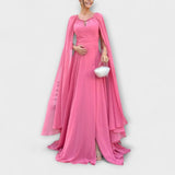 Mabel - Elegantna maxi obleka s plaščem in visokim razporkom