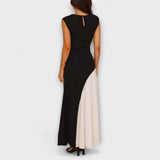 Isabel - Monochrome Dress with Color Block Waist