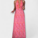Seraphina - Elegantno Maxi Oblačilo s Halter Ovratnikom in V-izrezom