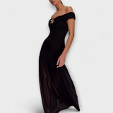 Maelie - Elegantna brezramenska maxi obleka bodycon s cvetličnim vzorcem
