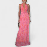 Seraphina - Elegantno Maxi Oblačilo s Halter Ovratnikom in V-izrezom