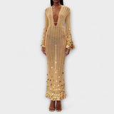 Kathleen - Zlate pletene maxi obleka od Dolly
