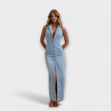 Lacey - Maxi Denim Dress with Subtle Wash