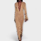 Kathleen - Zlate pletene maxi obleka od Dolly