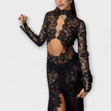 Azalea - Midnight Elegance Lace Long Sleeve Stretch Maxi Dress