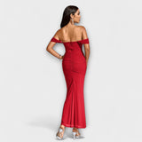 Ione - Bodycon obleka z odprtimi rameni in nabranimi detajli