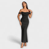 Ione - Bodycon obleka z odprtimi rameni in nabranimi detajli
