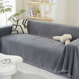 Luksuzni chenille herringbone plašč z elegantnimi resicami