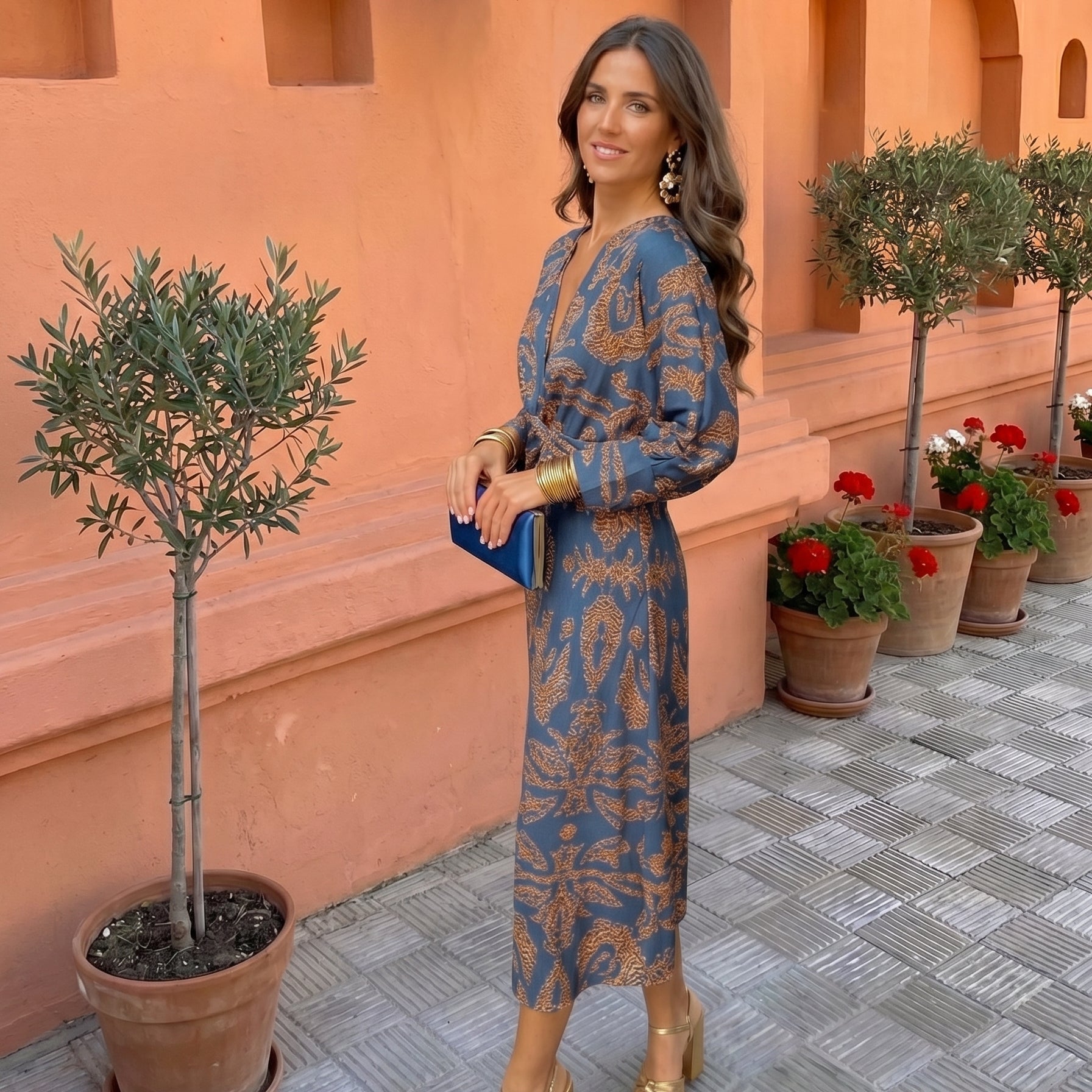 Midi obleka z vzorcem