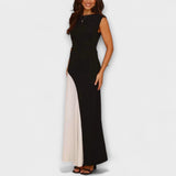 Isabel - Monochrome Dress with Color Block Waist