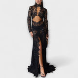 Azalea - Midnight Elegance Lace Long Sleeve Stretch Maxi Dress