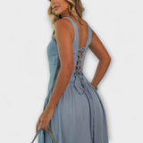 Lux - Denim Modra Obleka Brez Naramnic